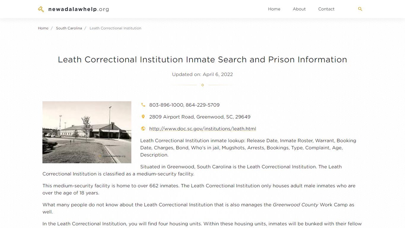 Leath Correctional Institution Inmate Search, Visitation, Phone no ...