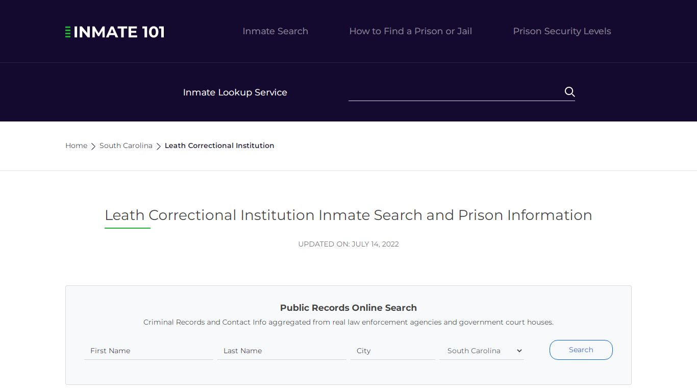 Leath Correctional Institution Inmate Search, Visitation, Phone no ...