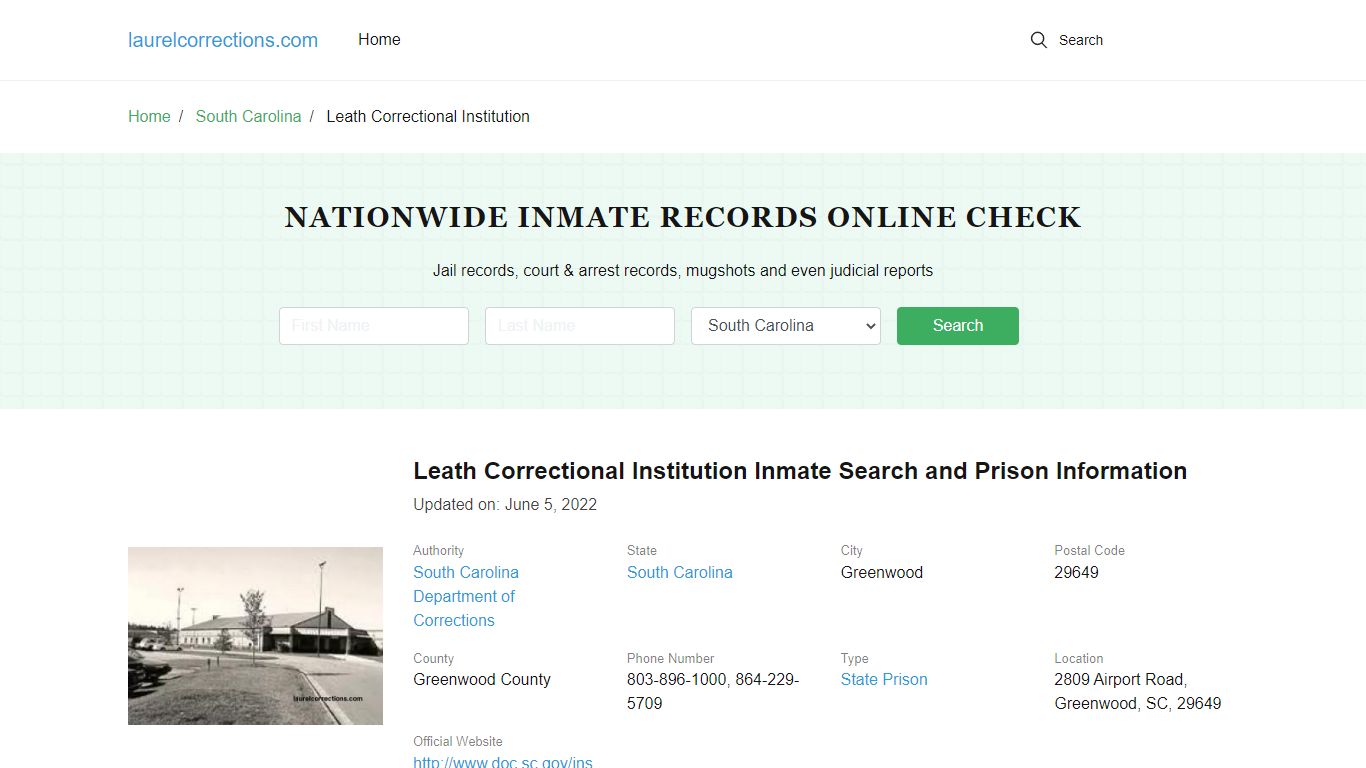 Leath Correctional Institution Inmate Search, Visitation, Phone no ...